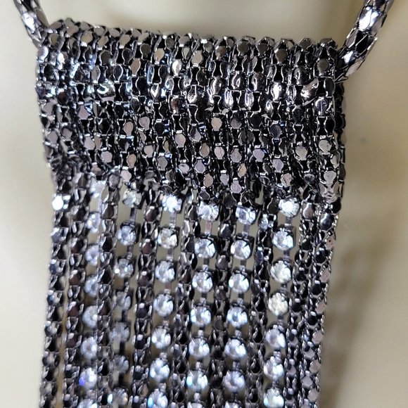 Gunmetal Tone Long Necklace with Crystals Tassels - Picture 12 of 15